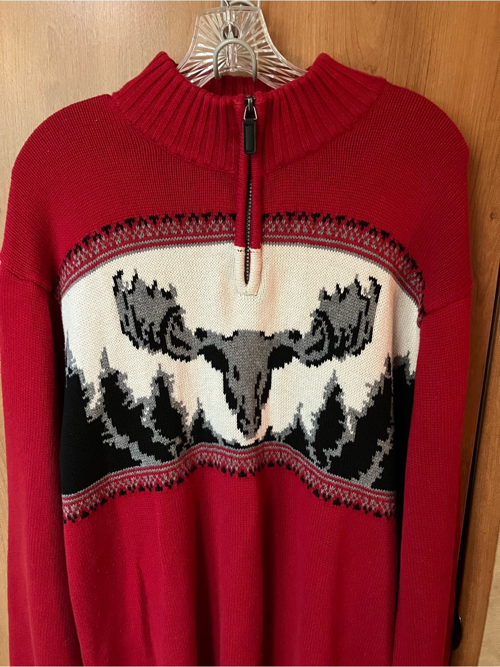 Vintage Chaps Ralph Lauren Men’s XXL Red Half Zip Sweater Moose Wood Pattern